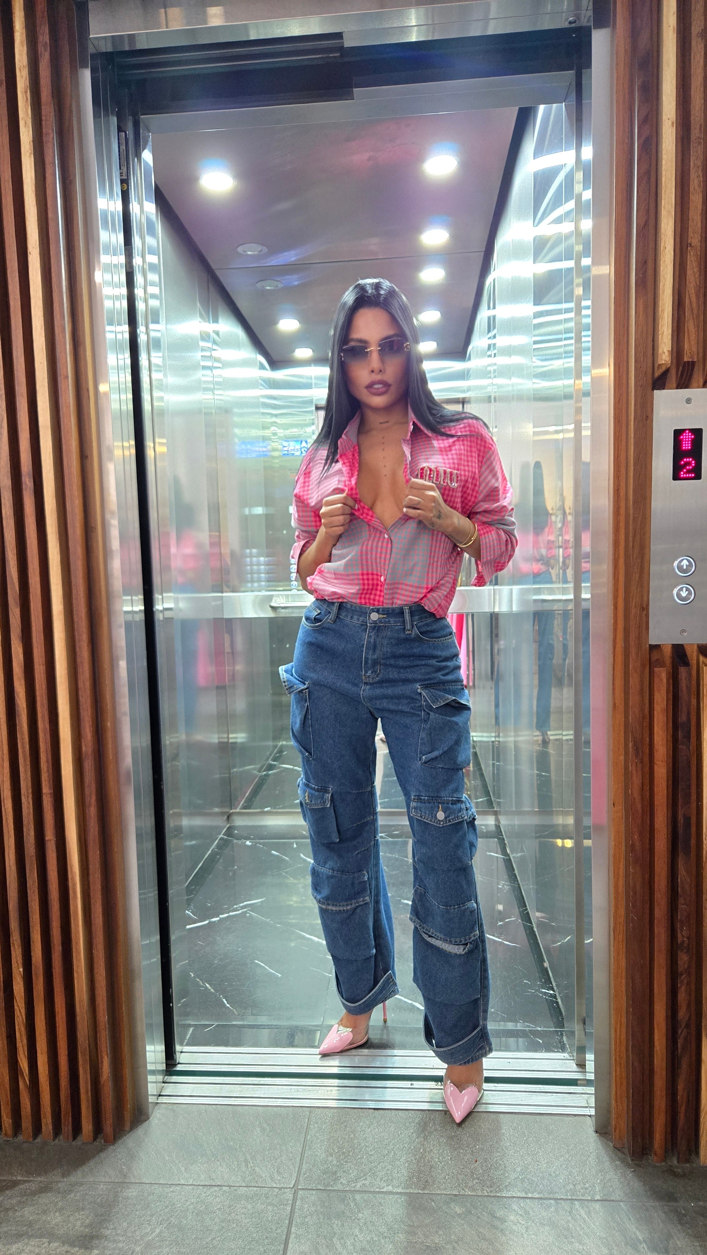 T- SHIRT ROSA CUADROS MIU-7